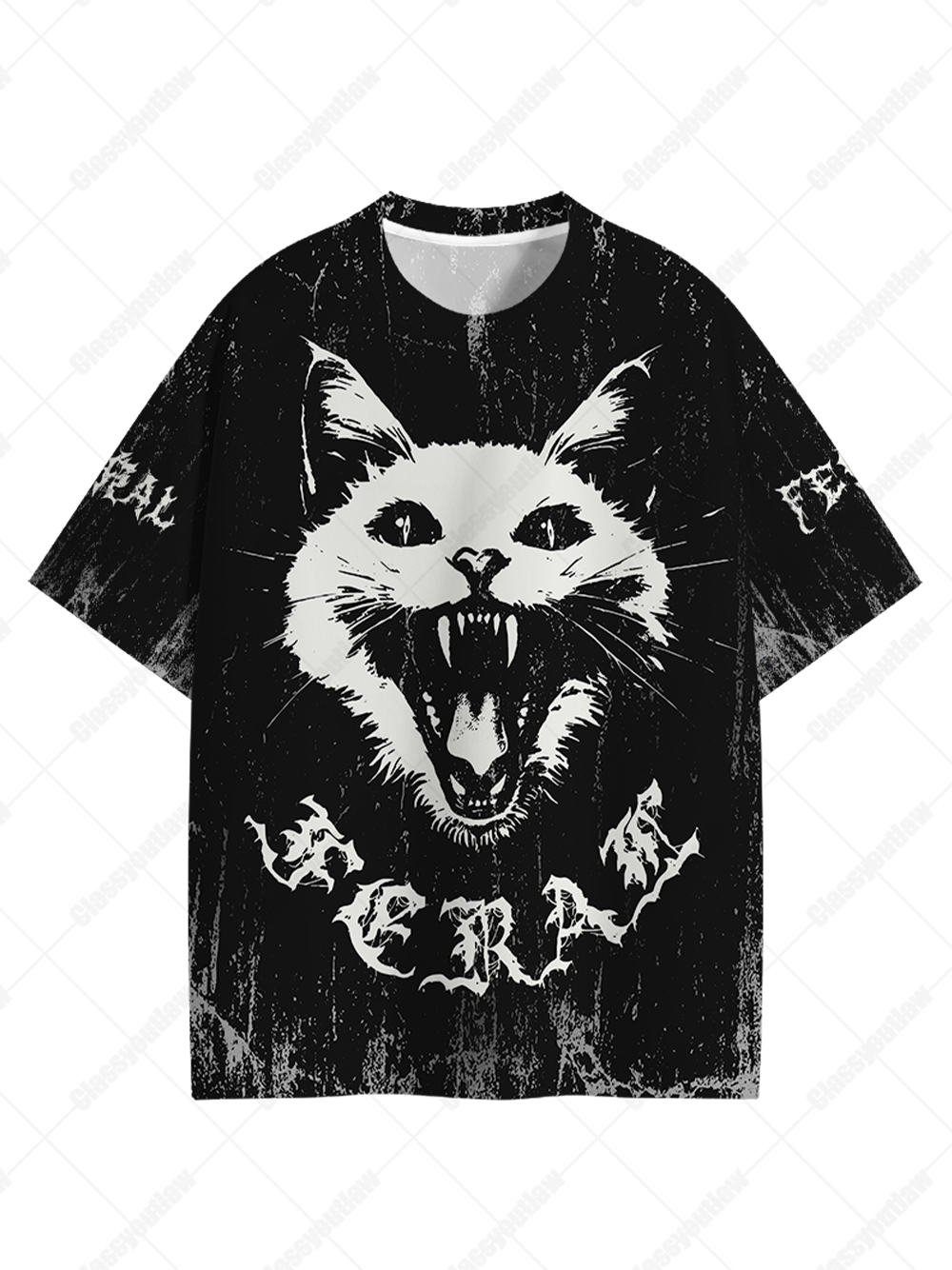 Feral White Cat Eco Oversized Graphic Tees-ClassyOutlaw Sale