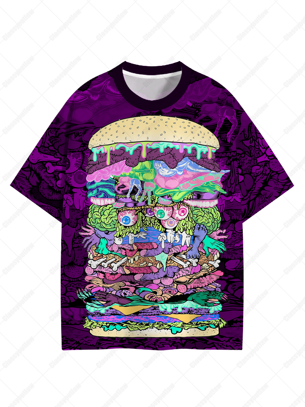 Brain Melt Burger Eco Oversized Graphic Tees