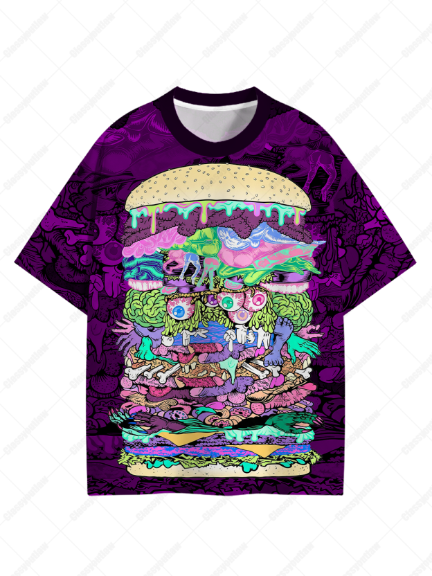 Brain Melt Burger Eco Oversized Graphic Tees