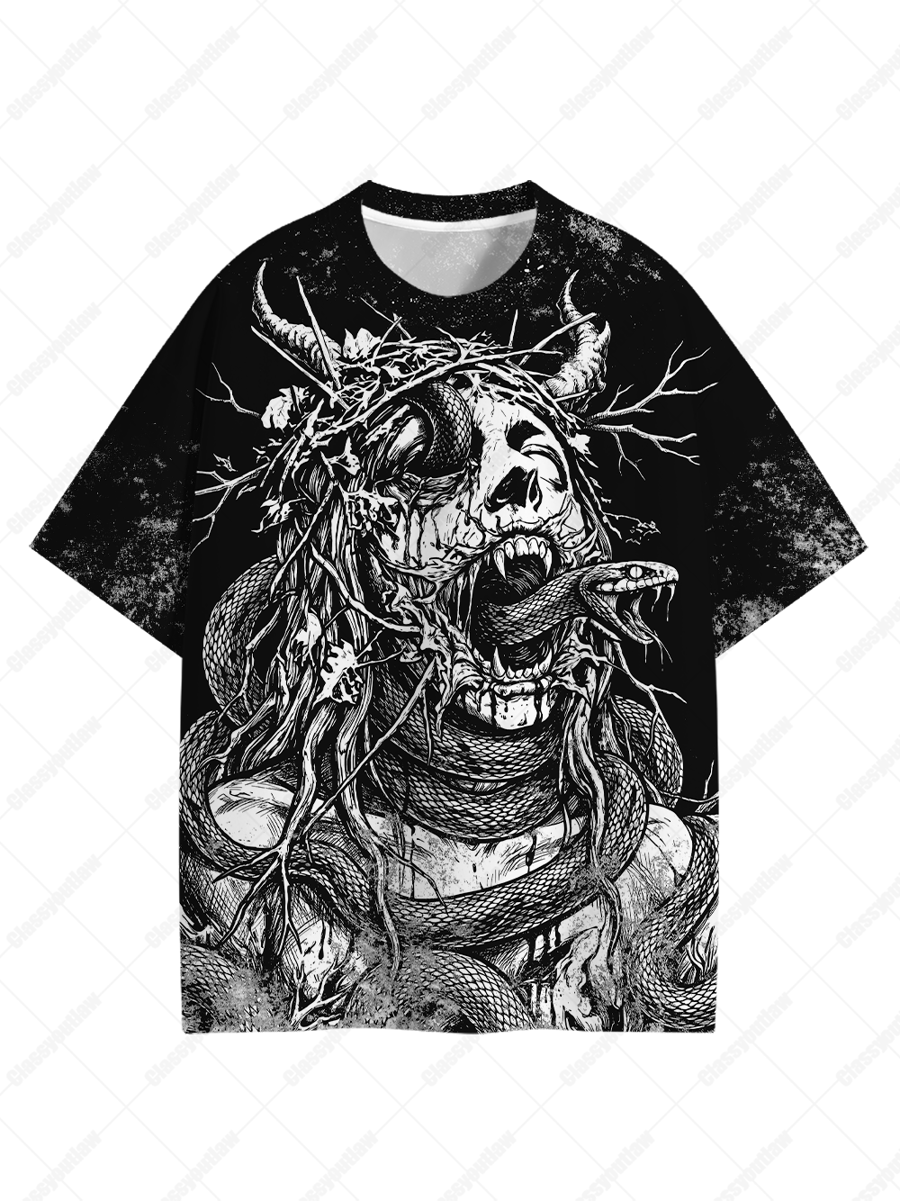 Venom Abyss Monochrome Gothic Snake Eco Oversized Graphic Tees
