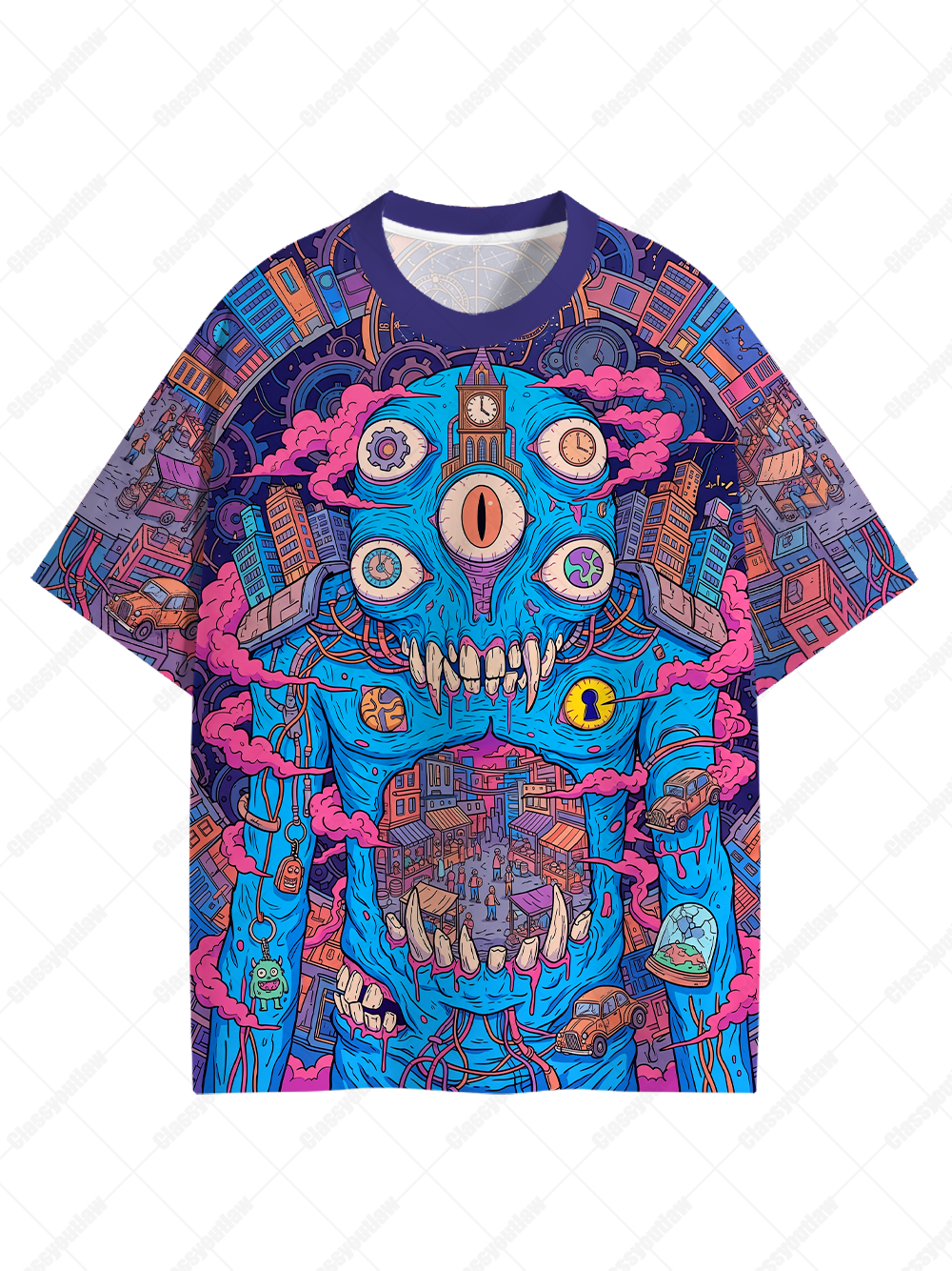 Deep Blue Beast Eco Oversized Graphic Tees