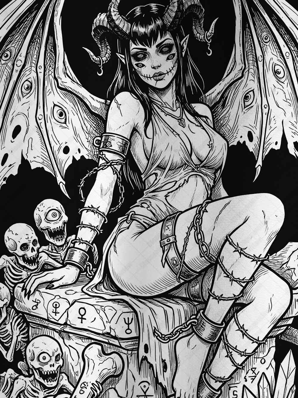 Dark Wings Skeleton Throne Streetwear Eco Oversized Graphic Tees