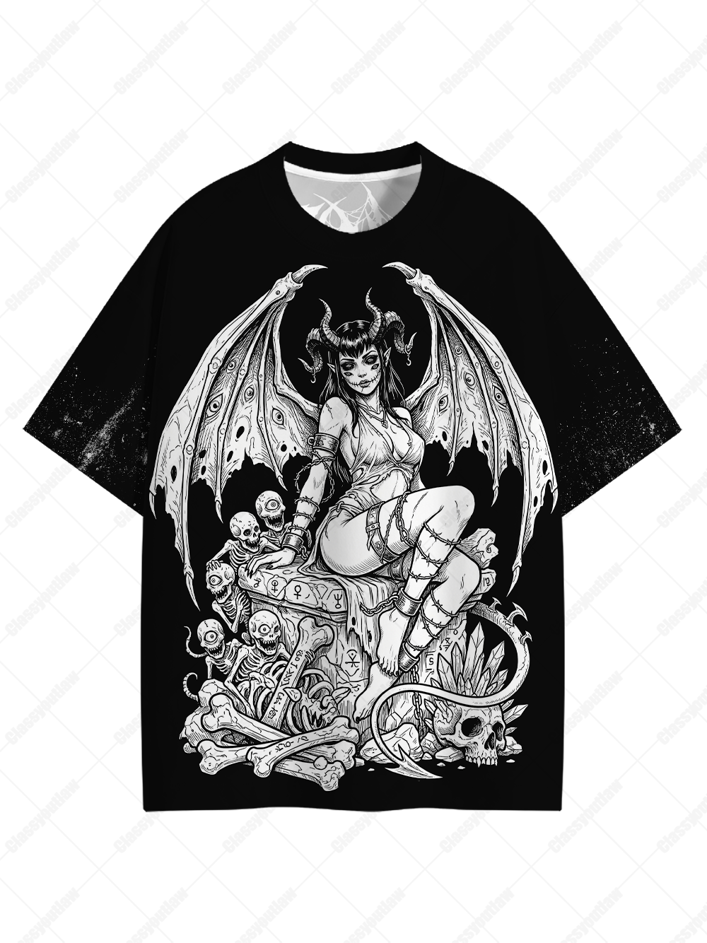 Dark Wings Skeleton Throne Streetwear Eco Oversized Graphic Tees
