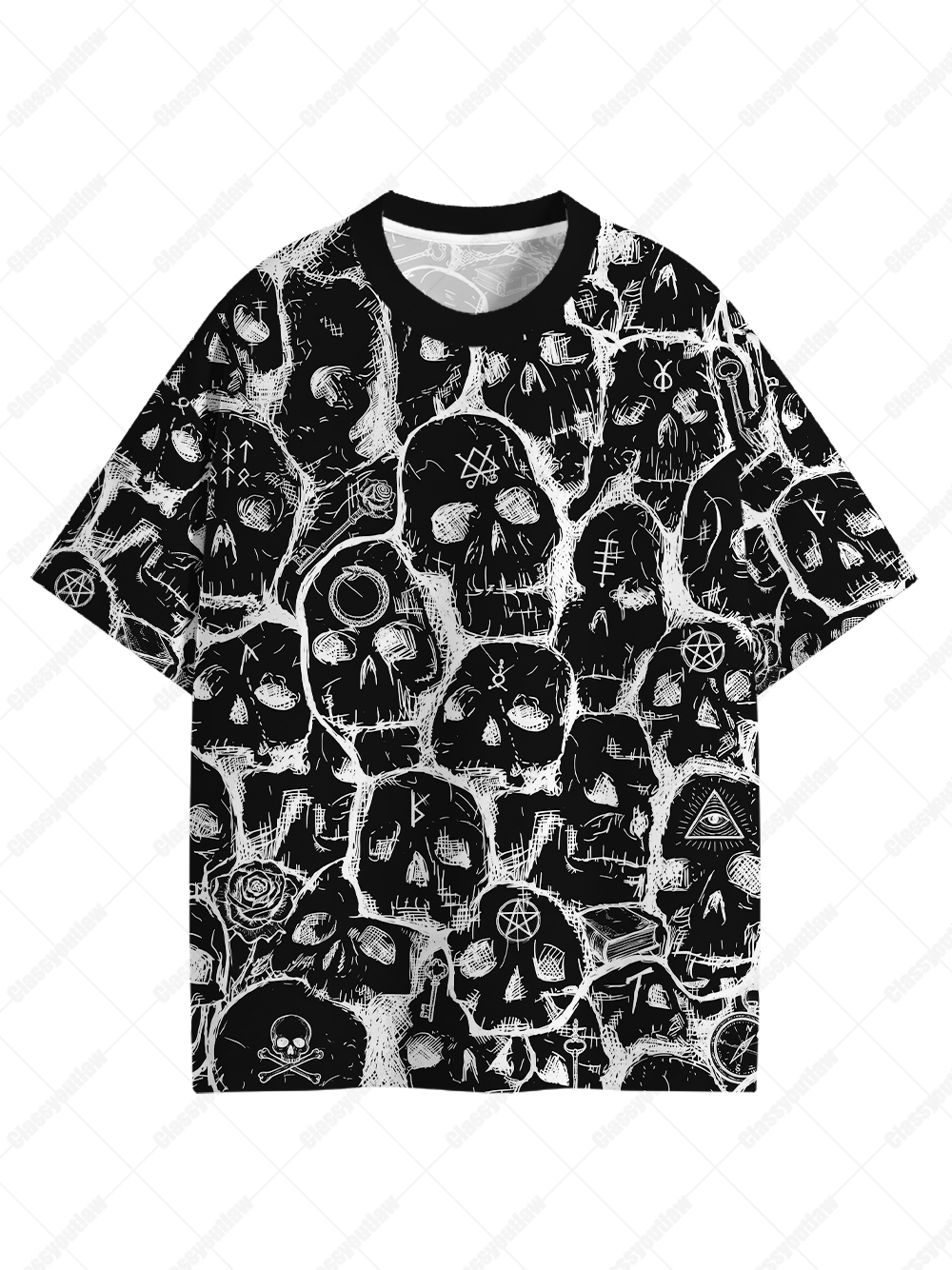 Dark Gothic Punk Skull Eco Oversized Graphic Tees