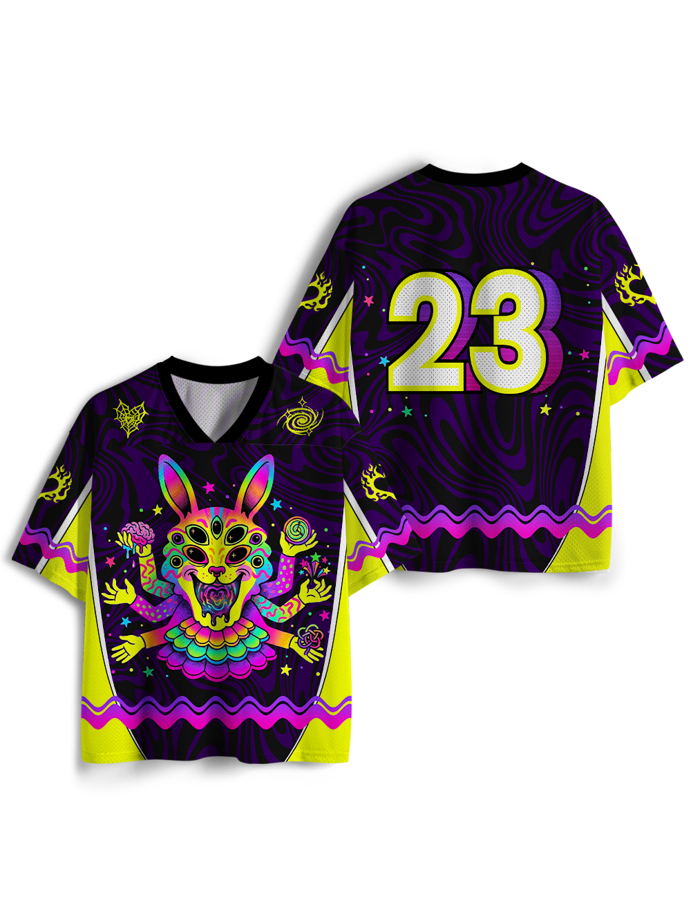 PSYCHEDELIC MULTI-EYE RABBIT MESH JERSEY