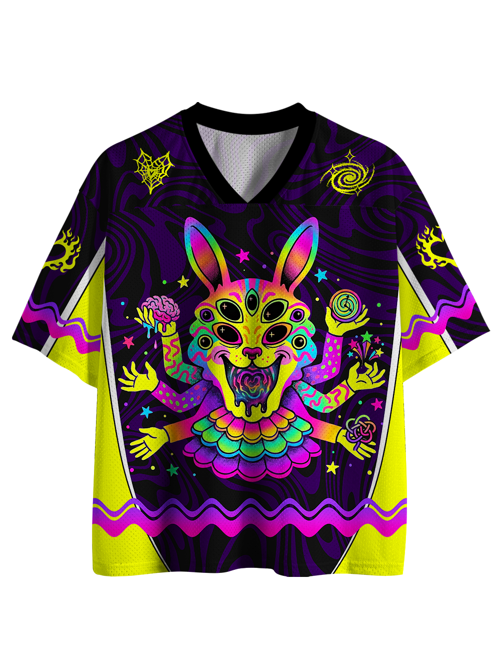PSYCHEDELIC MULTI-EYE RABBIT MESH JERSEY
