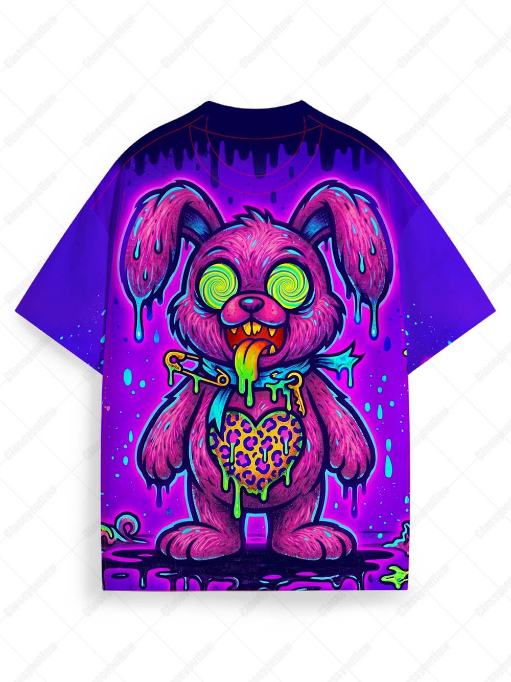 NEON PSYCHEDELIC DRIPPING BUNNY ECO OVERSIZED GRAPHIC TEES
