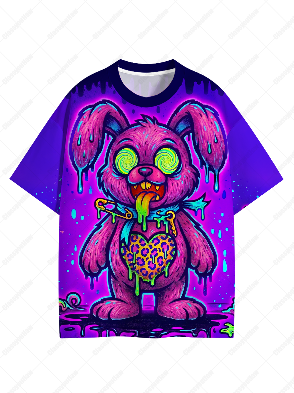 NEON PSYCHEDELIC DRIPPING BUNNY ECO OVERSIZED GRAPHIC TEES