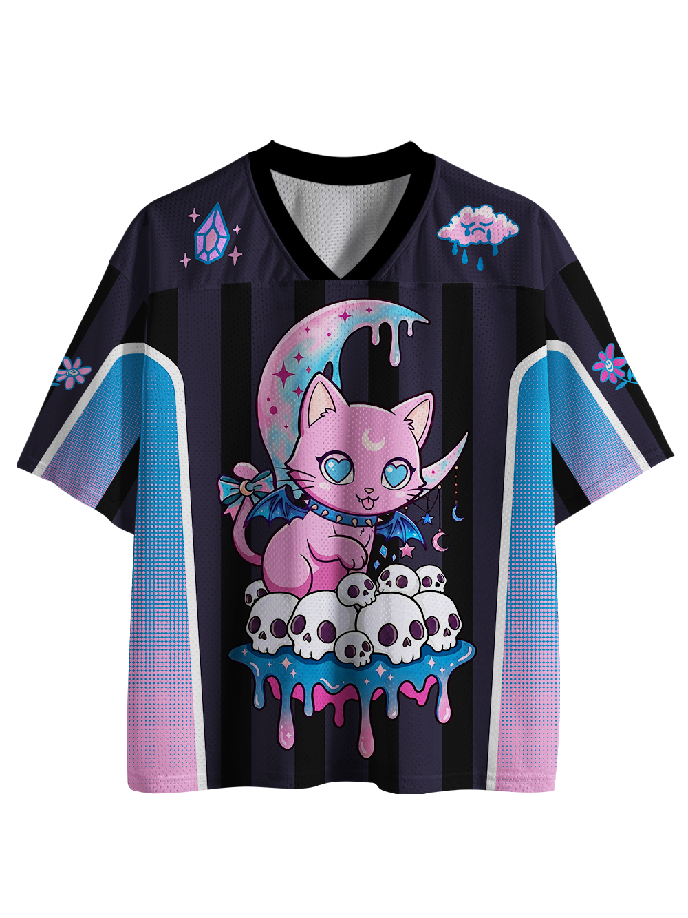 PASTEL GOTH MOON CAT SKULL MESH JERSEY
