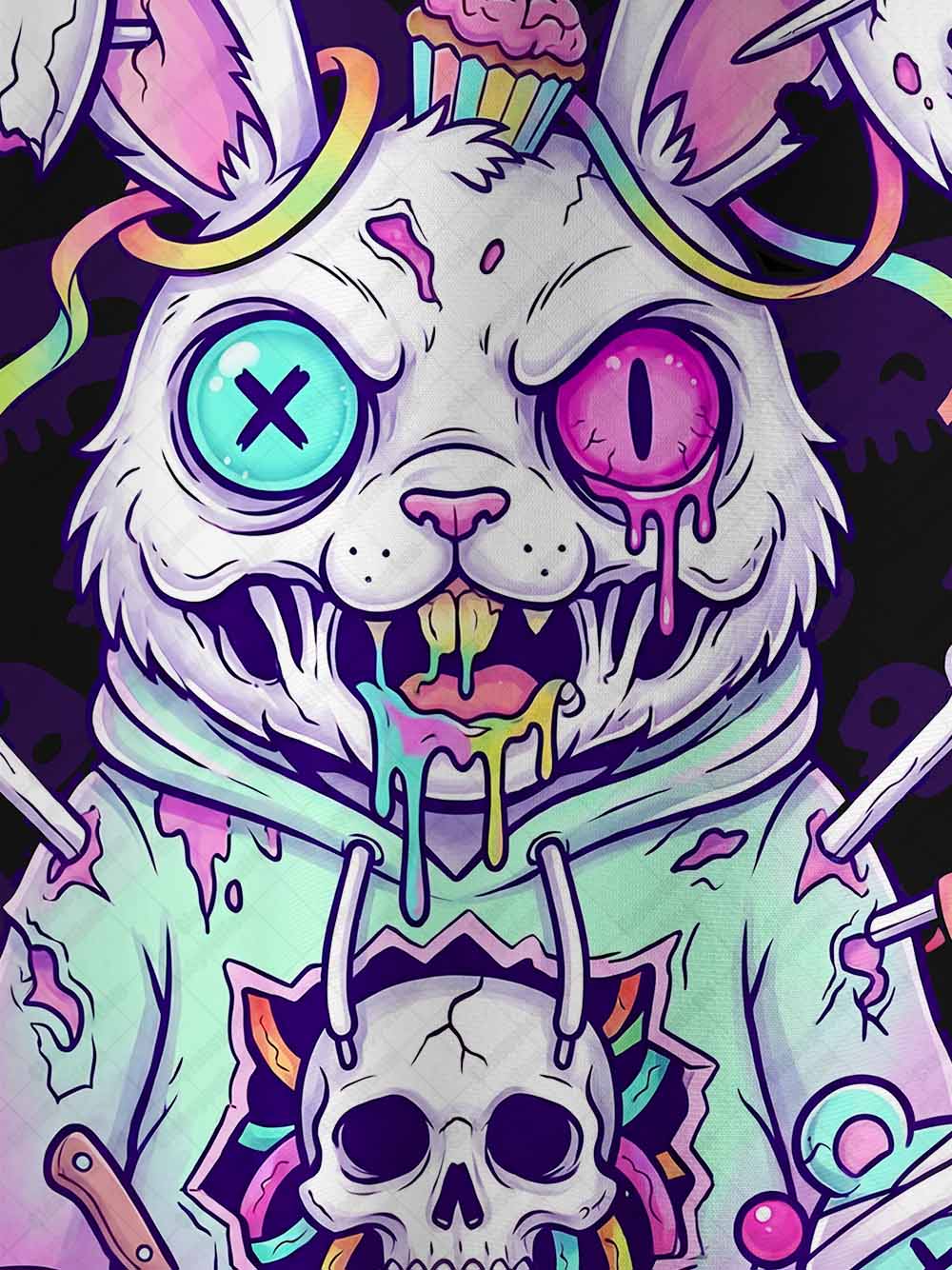 PASTEL GOTH ZOMBIE RABBIT ECO OVERSIZED GRAPHIC TEES