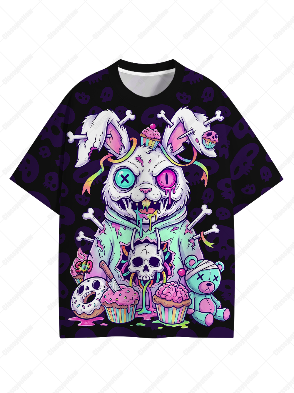 PASTEL GOTH ZOMBIE RABBIT ECO OVERSIZED GRAPHIC TEES