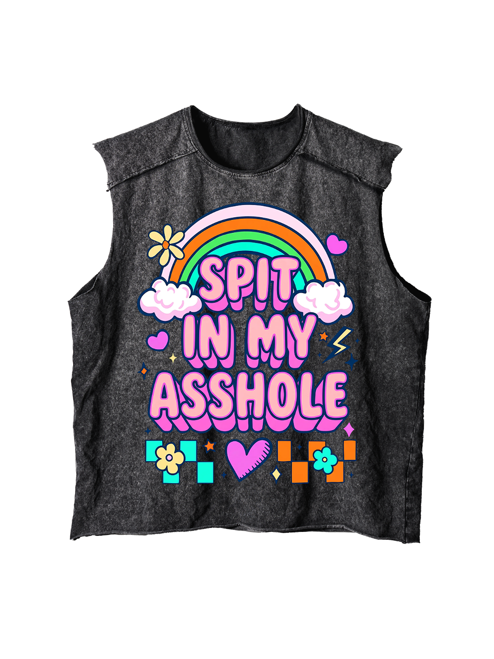 SPIT IN MY ASSHOLE DISTRESSED TANK TOP