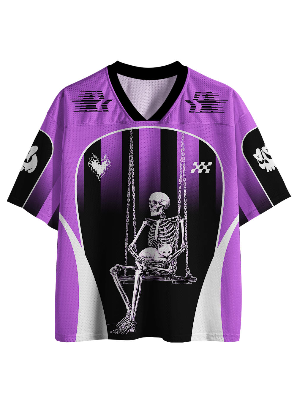 PURPLE SKELETON ON SWING MESH JERSEY