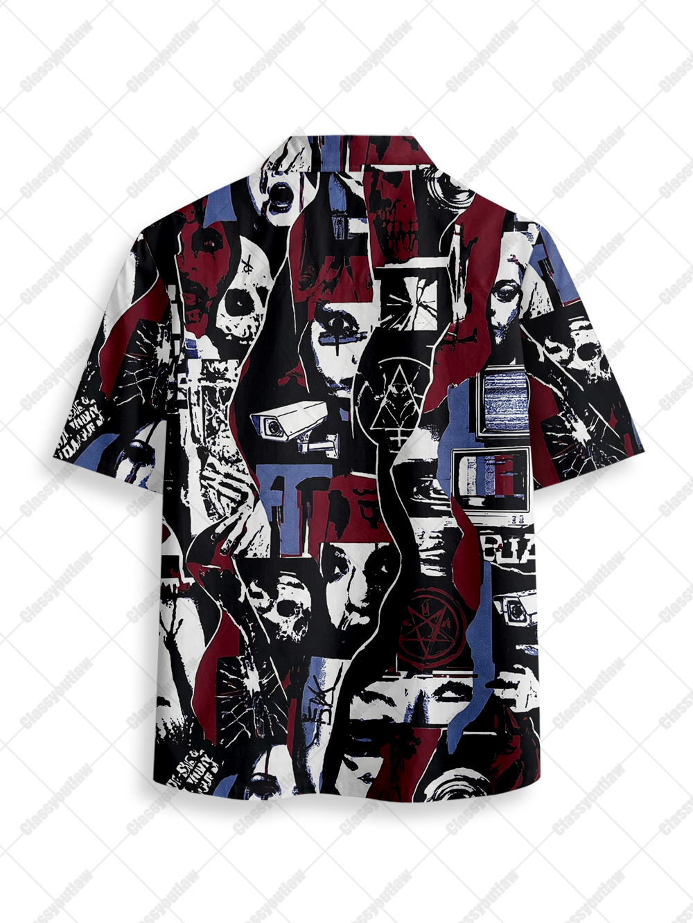 DARK GRAFFITI COLLAGE BUTTON UP POCKET SHIRT