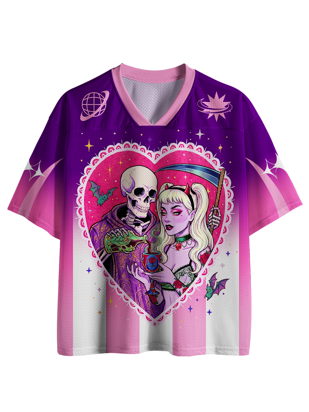 PINK GOTHIC SKELETON LOVERS MESH JERSEY