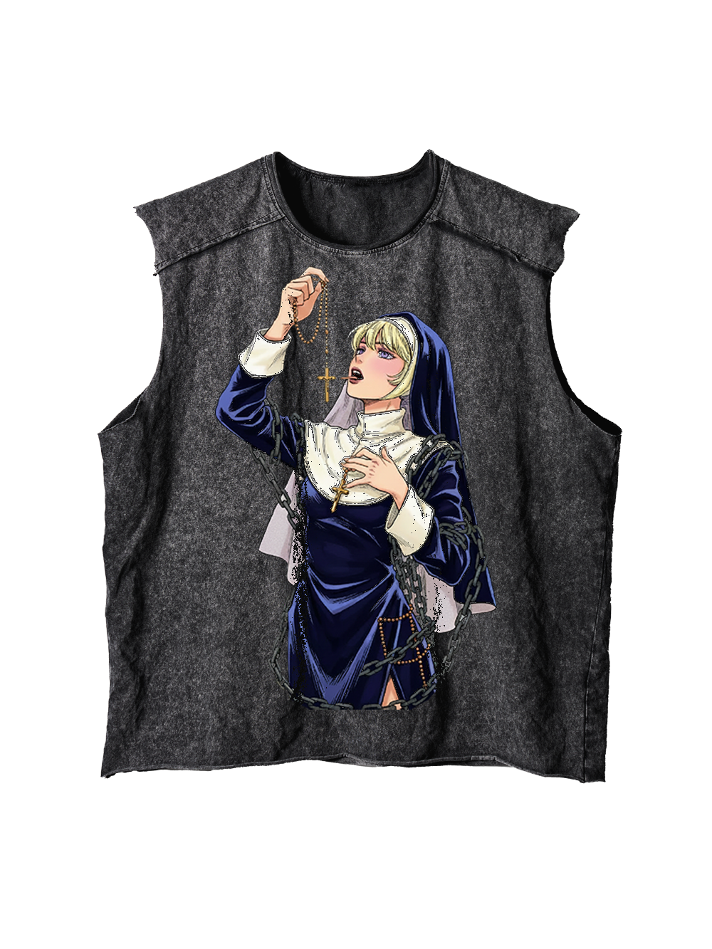 LICKING MANGA NUN DISTRESSED TANK TOP