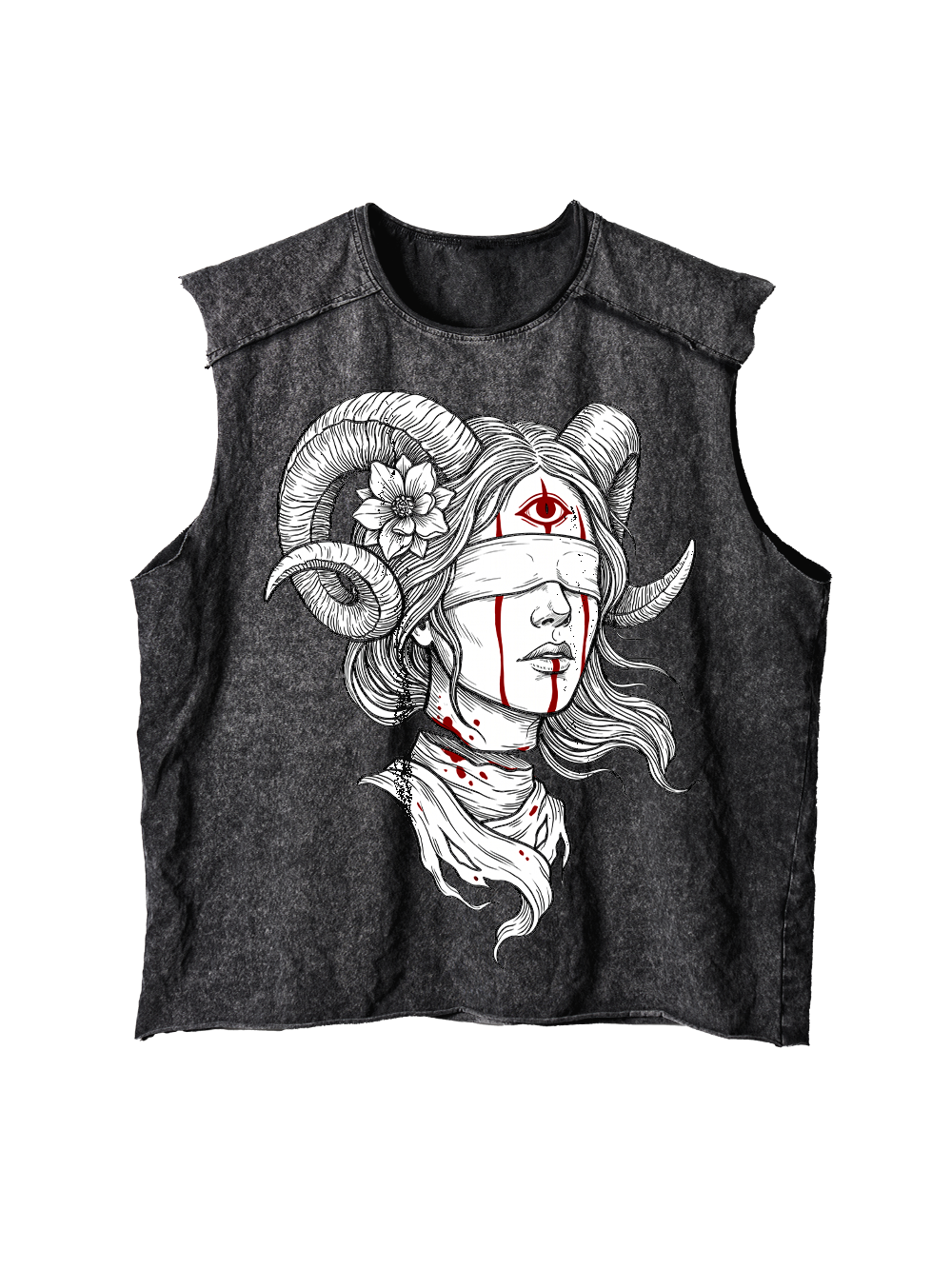 RAM HORN GIRL BLOODY NECK DISTRESSED TANK TOP