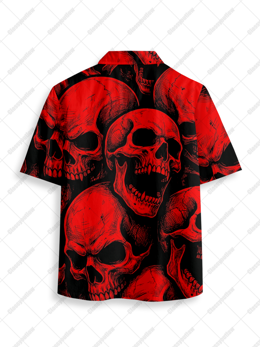 RED SKULL PRINT BUTTON UP POCKET SHIRT