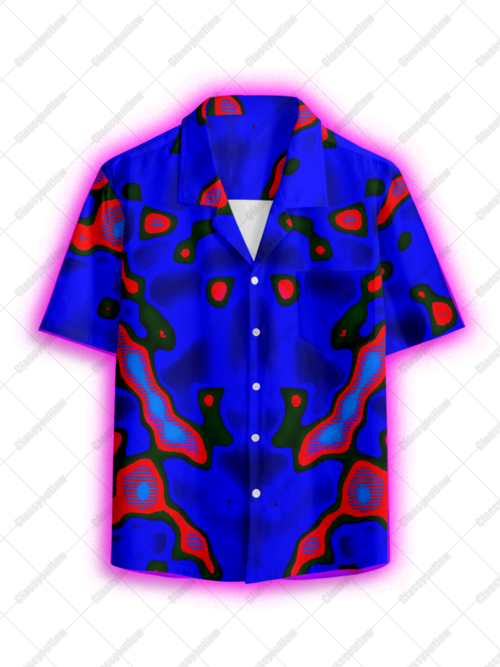 BLUE ABSTRACT PSYCHEDELIC BUTTON UP POCKET SHIRT