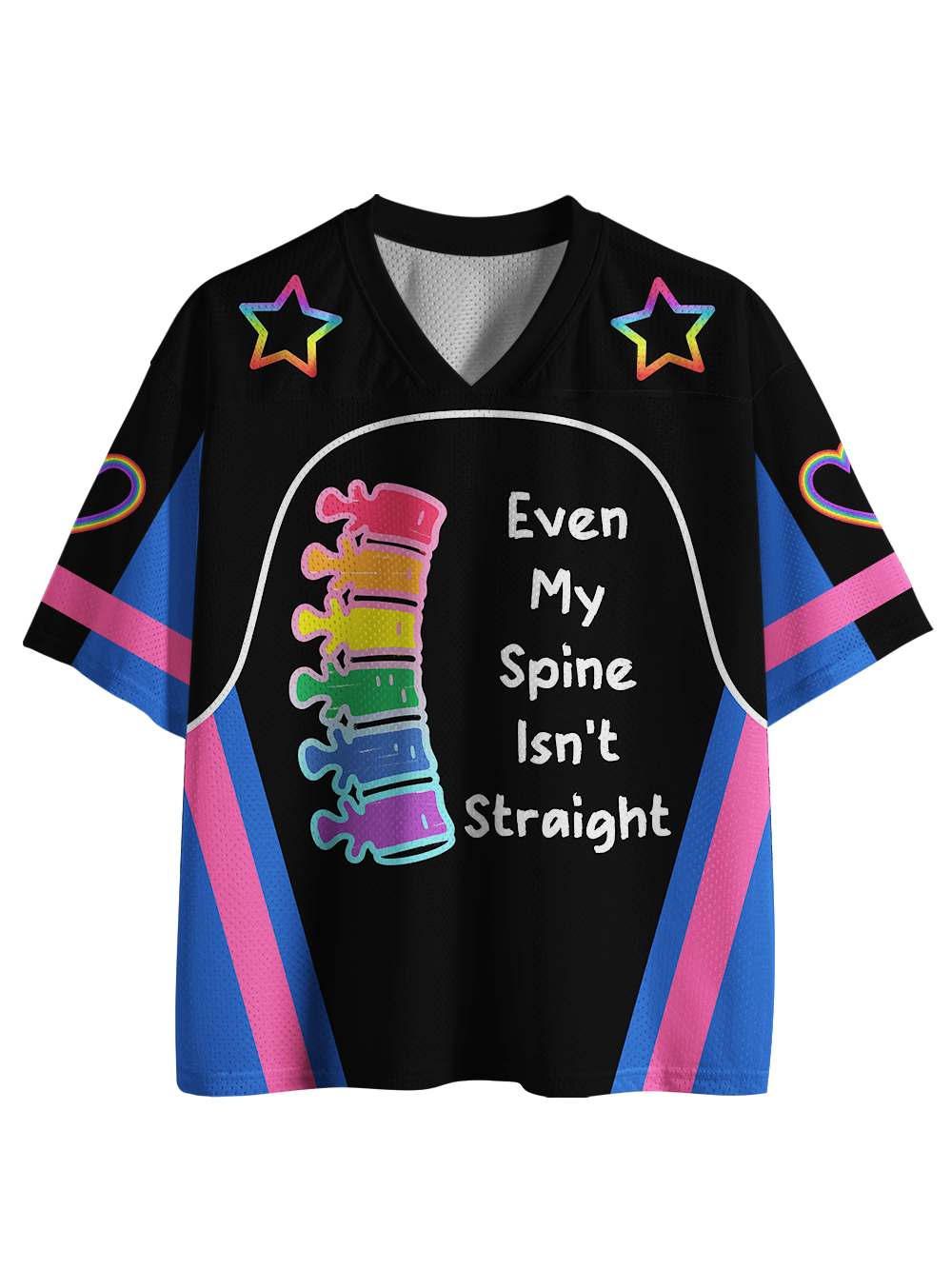 EVEN MY SPINE ISN'T STRAIGHT MESH JERSEY