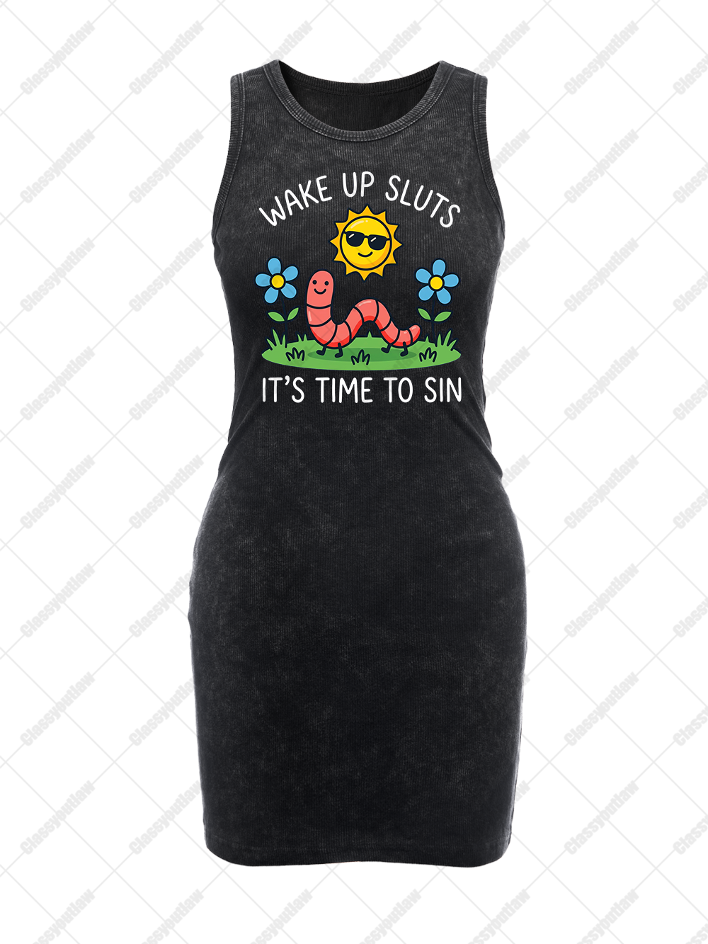 WAKE UP SLUTS IT'S TIME TO SIN VINTAGE BODYCON TANK DRESS