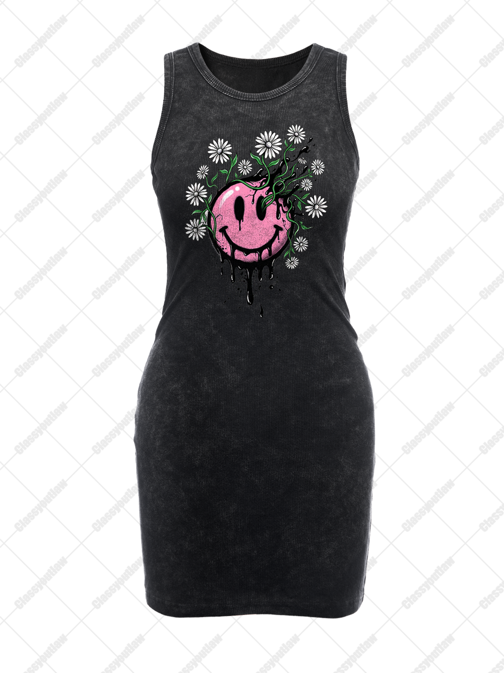 SMILEY FLOWER VINTAGE BODYCON TANK DRESS