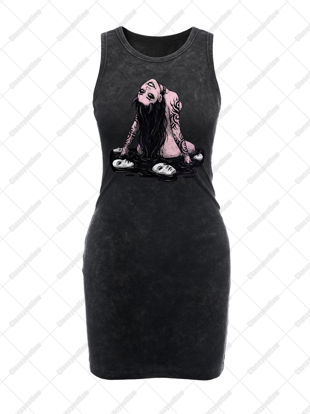 LONG-HAIRED GIRL WITH DESIRES VINTAGE BODYCON TANK DRESS