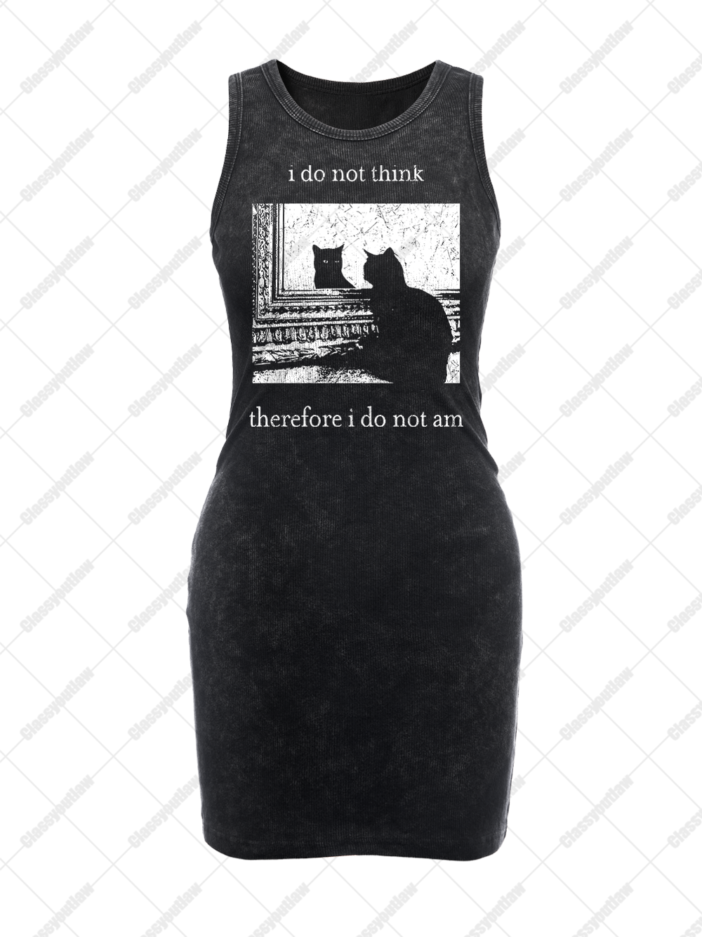 I DO NOT THINK THEREFORE I DO NOT AM VINTAGE BODYCON TANK DRESS