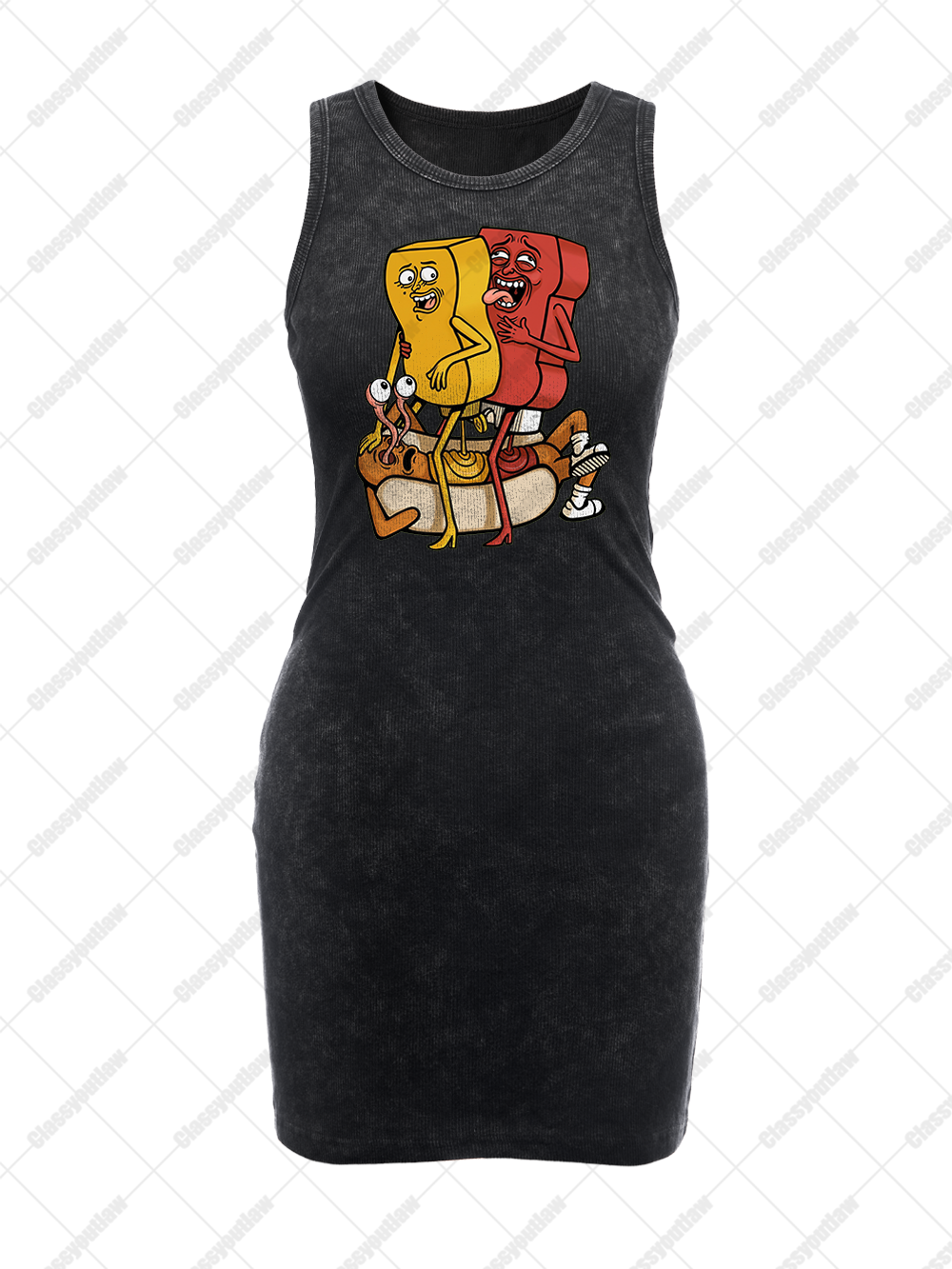 WEIRD FOOD ART VINTAGE BODYCON TANK DRESS