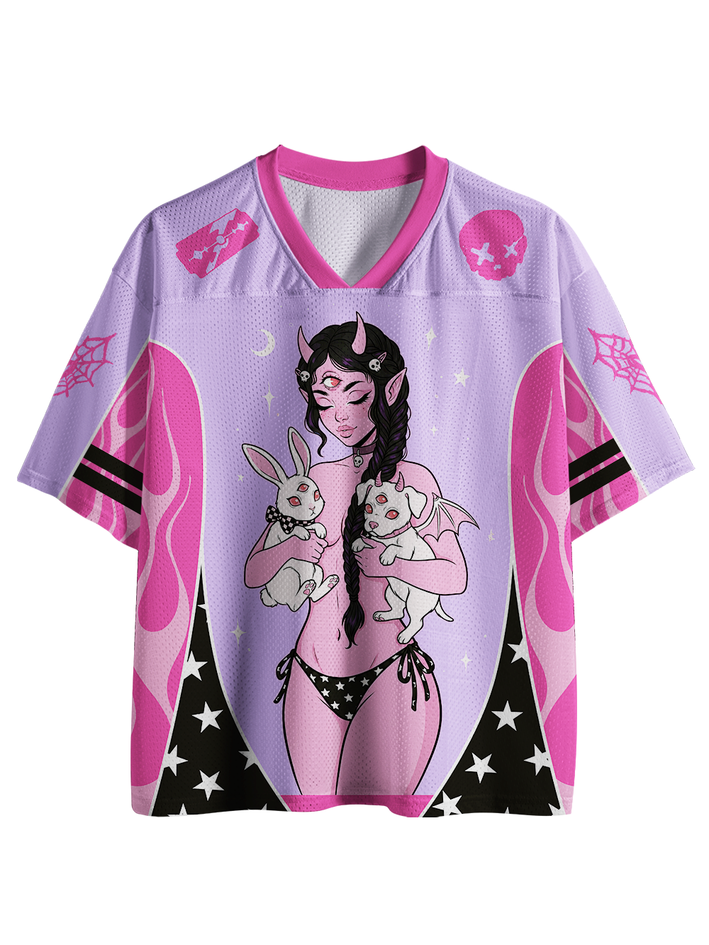 PINK DEMON GIRL WITH CUTE BUNNIES MESH JERSEY