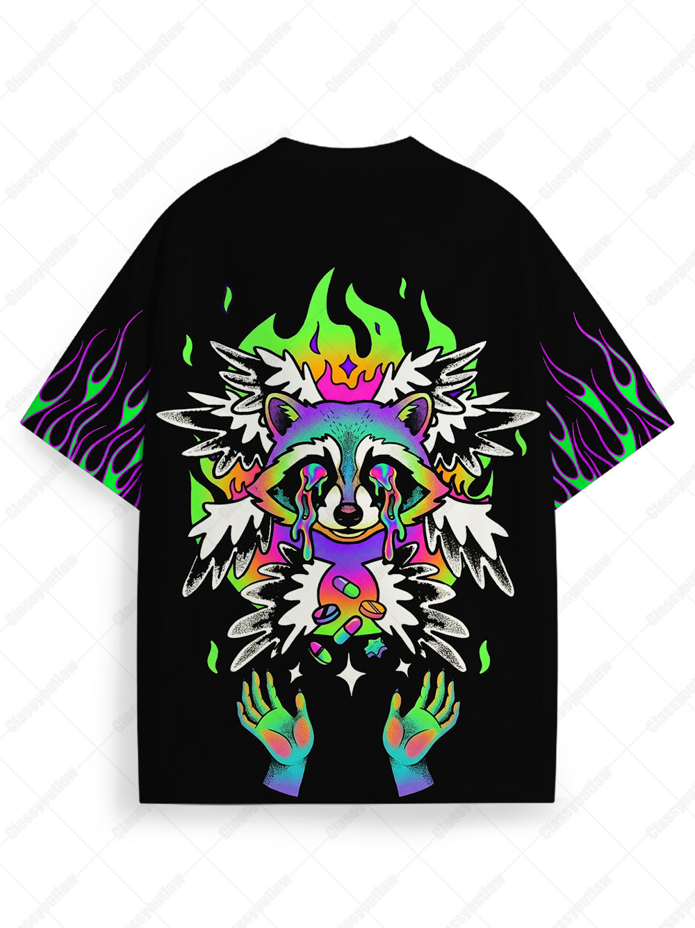 CRYING RACCOON FLAMES ECO OVERSIZED GRAPHIC TEES