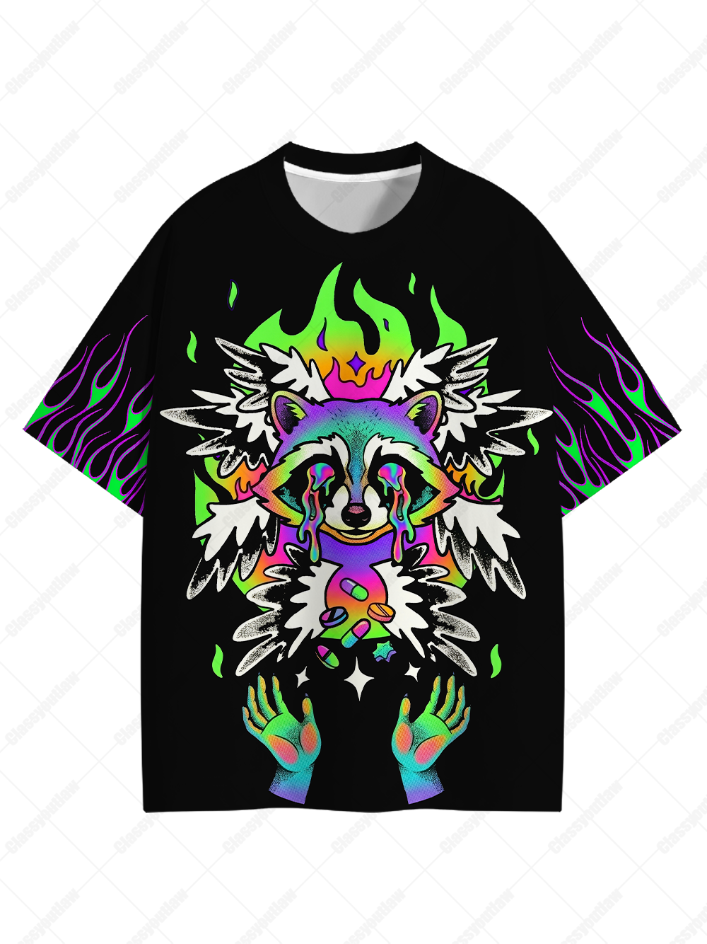 CRYING RACCOON FLAMES ECO OVERSIZED GRAPHIC TEES