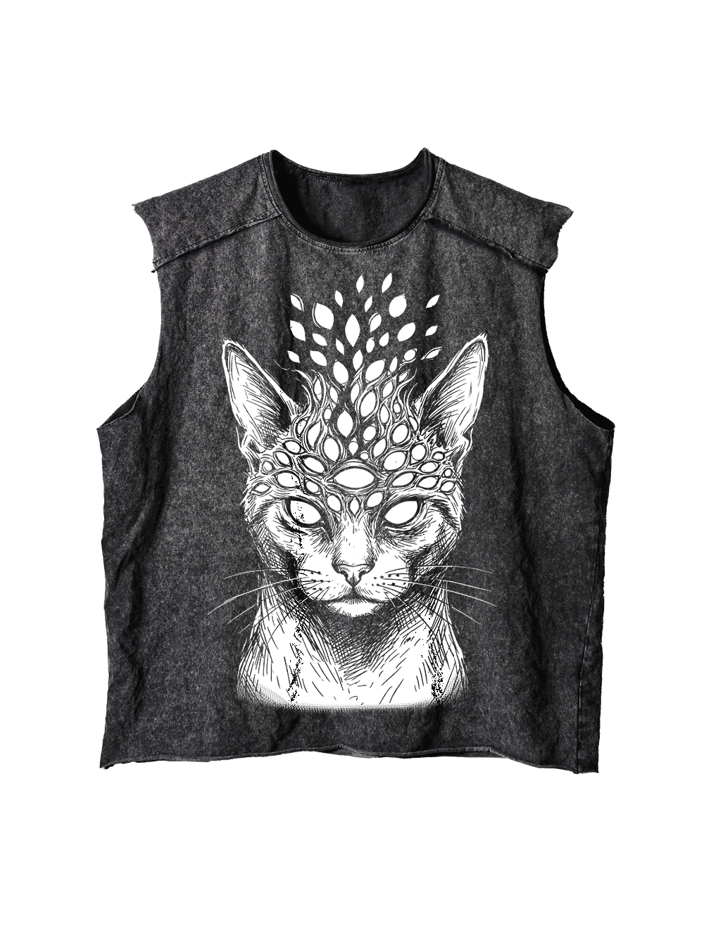 MYSTIC CAT SKULL ILLUSION DISTRESSED TANK TOP