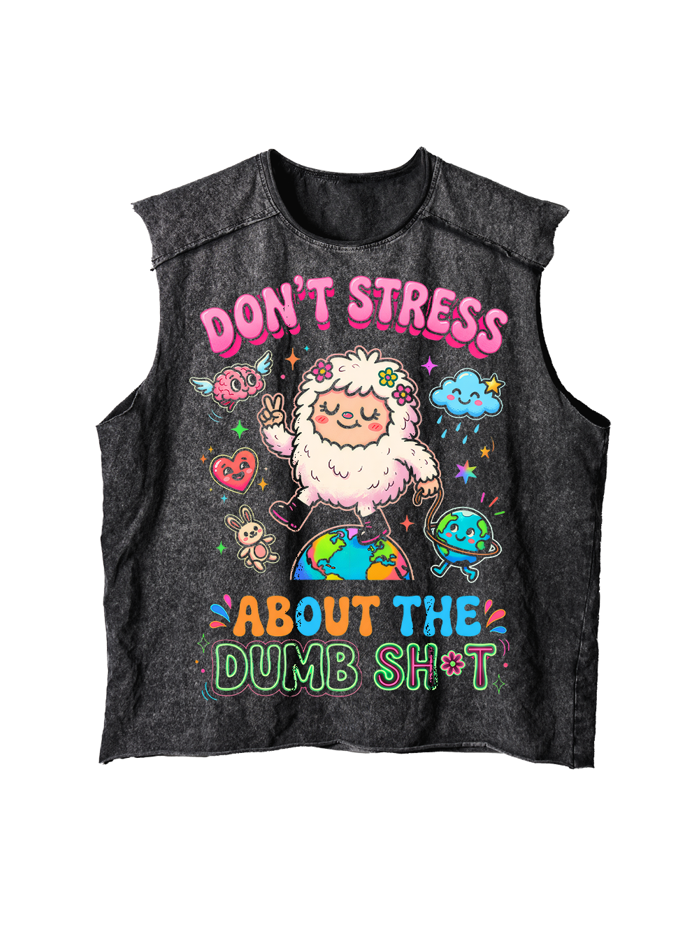 DON'T STRESS DISTRESSED TANK TOP