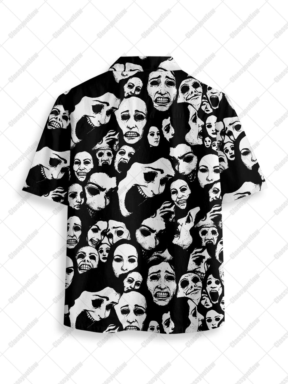 NIGHTMARE FACES COLLAGE BUTTON UP POCKET SHIRT