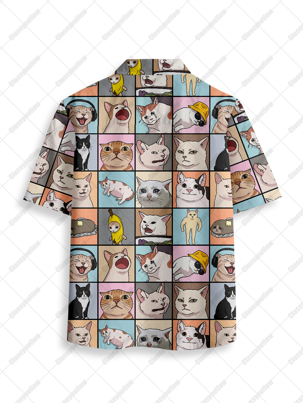 MEME CATS EMOTIONS BUTTON UP POCKET SHIRT