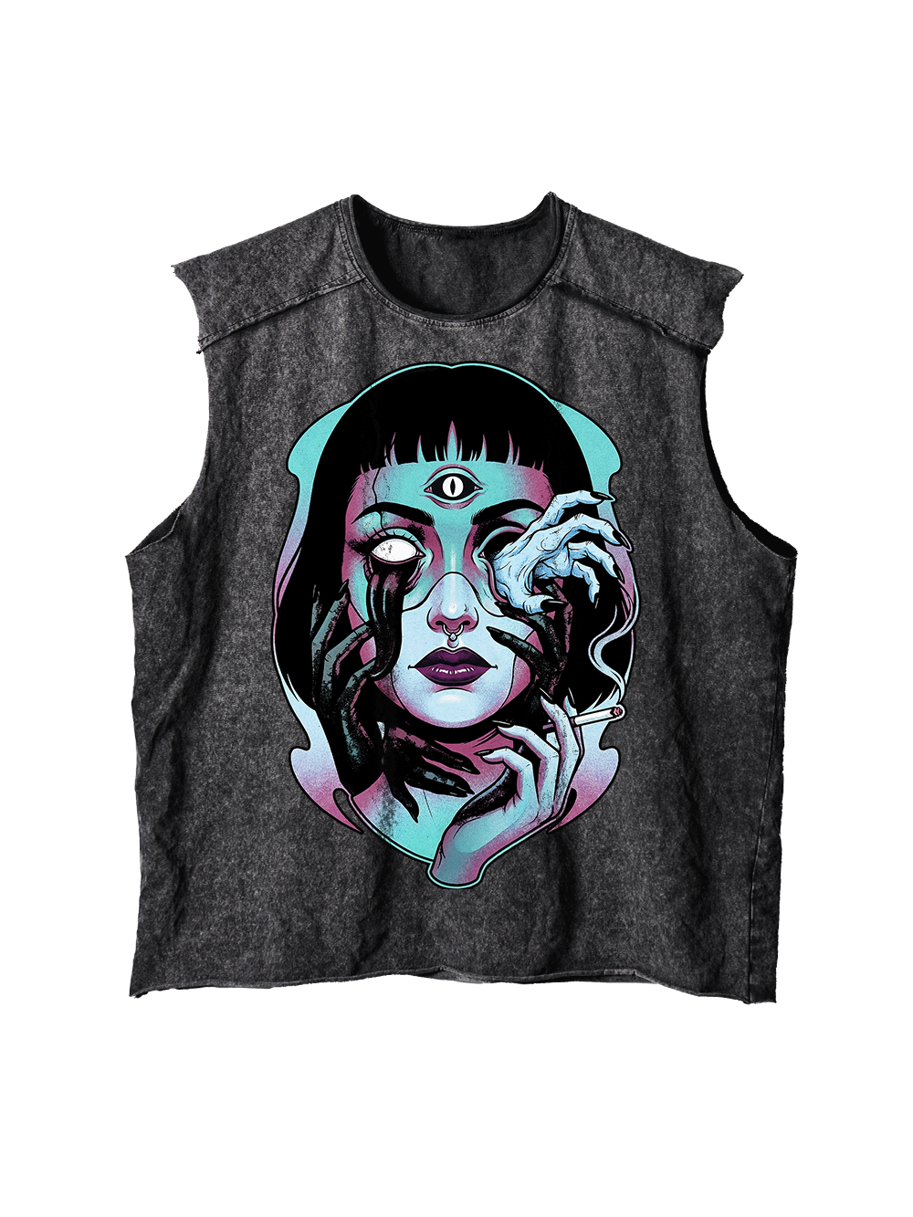 HAUNTING THIRD EYE ILLUSTRATION DISTRESSED TANK