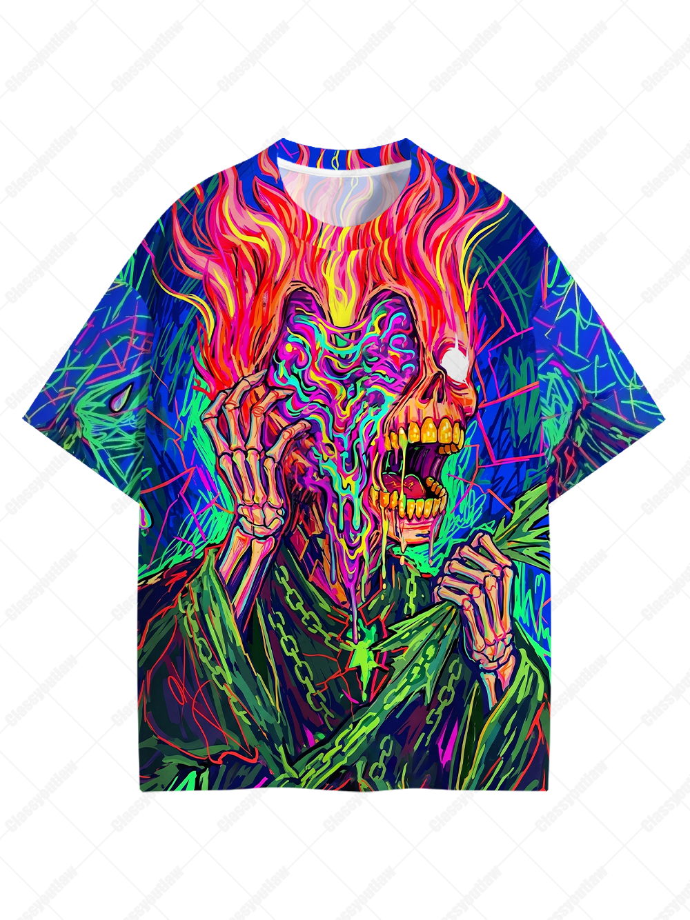NEON MELTING SKULL ECO OVERSIZED GRAPHIC TEES