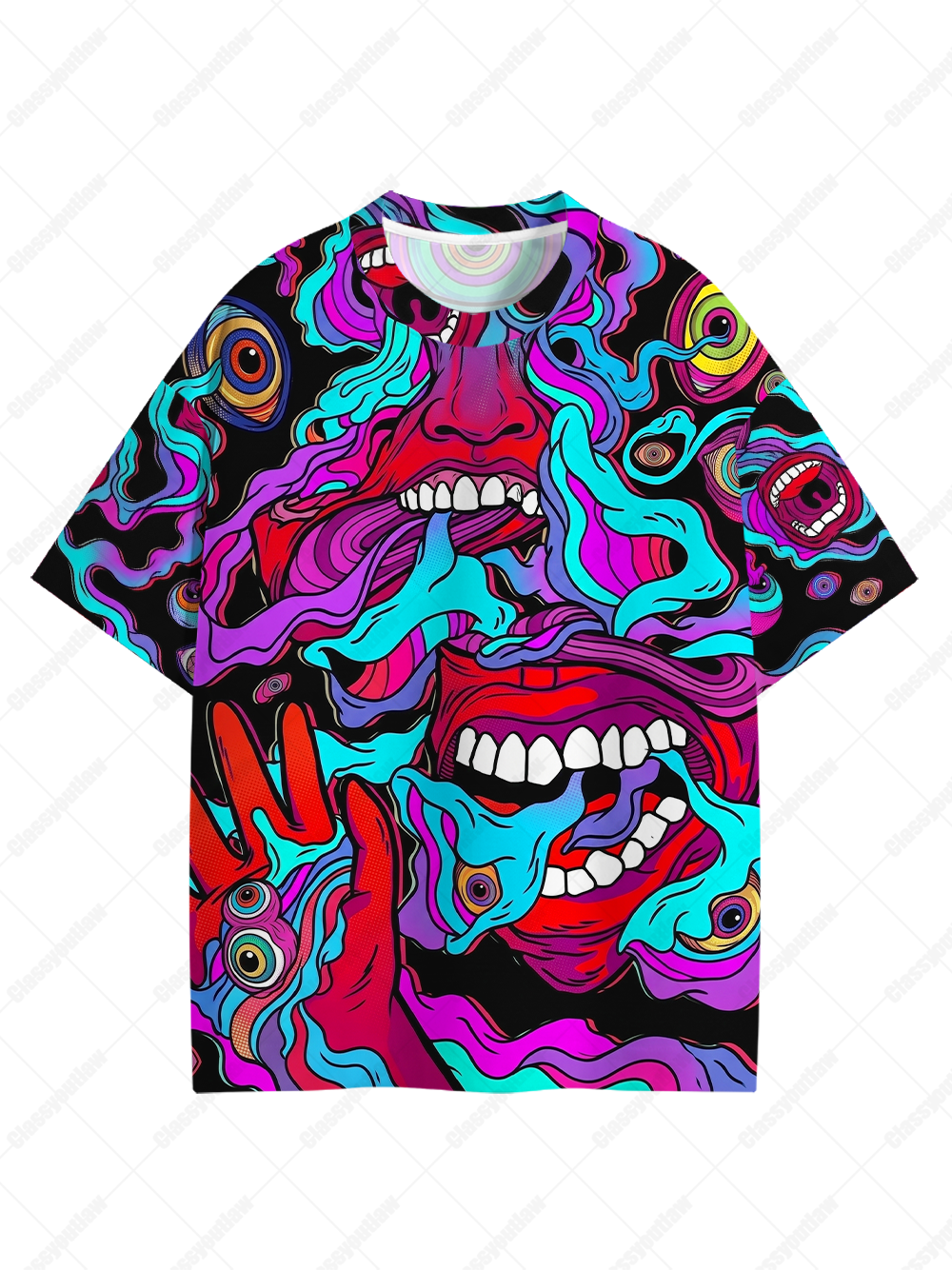 PSYCHEDELIC FACES ECO OVERSIZED GRAPHIC TEES