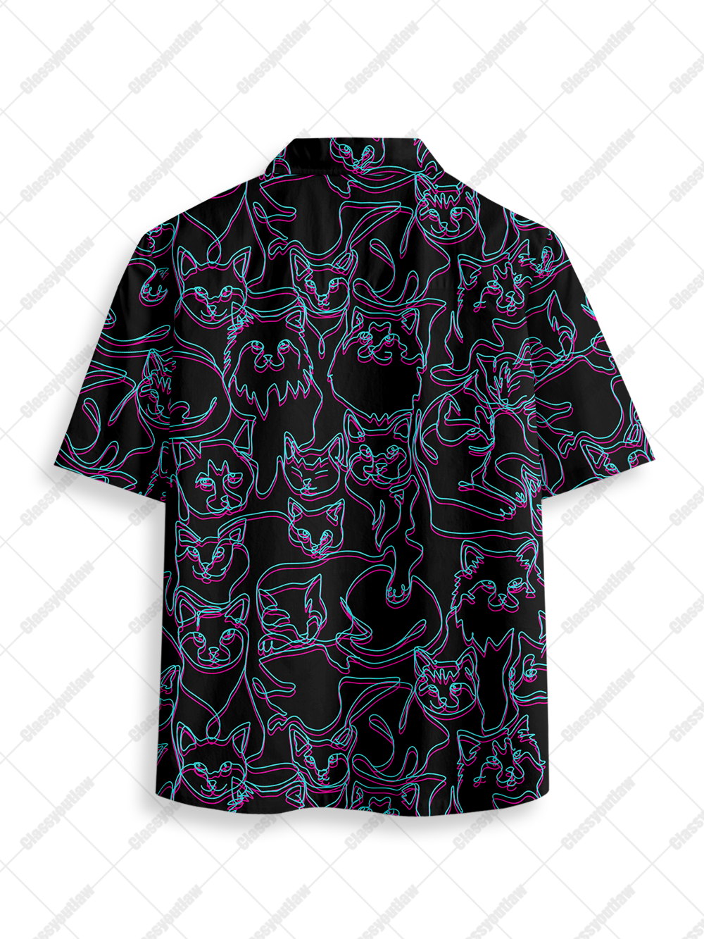 NEON CATS BUTTON UP POCKET SHIRT