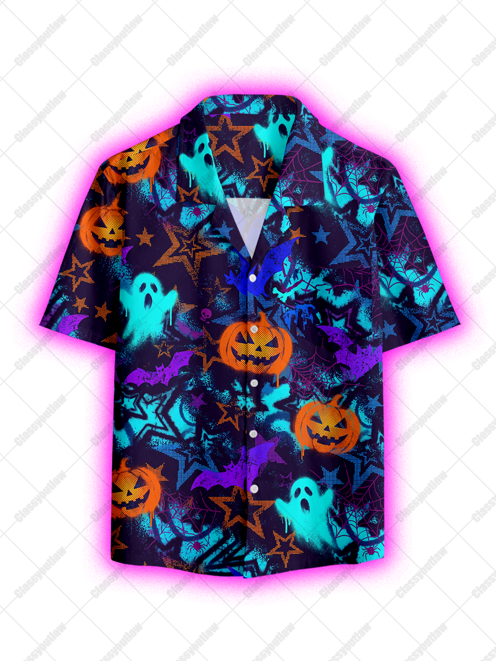 SPOOKY PUMPKIN BUTTON UP POCKET SHIRT