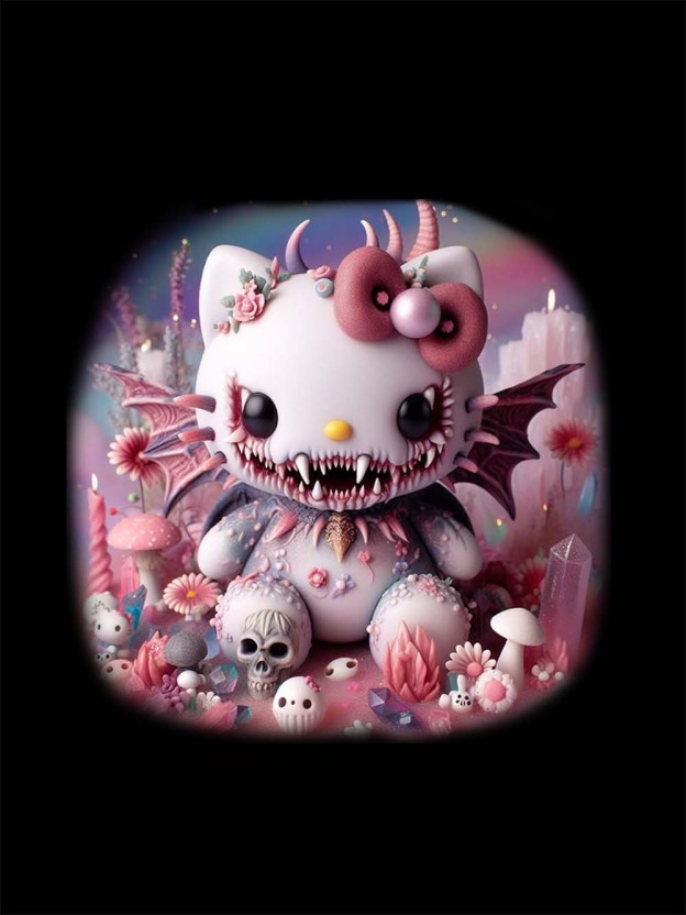 CUTE NIGHTMARE KITTY WASHED TSHIRT