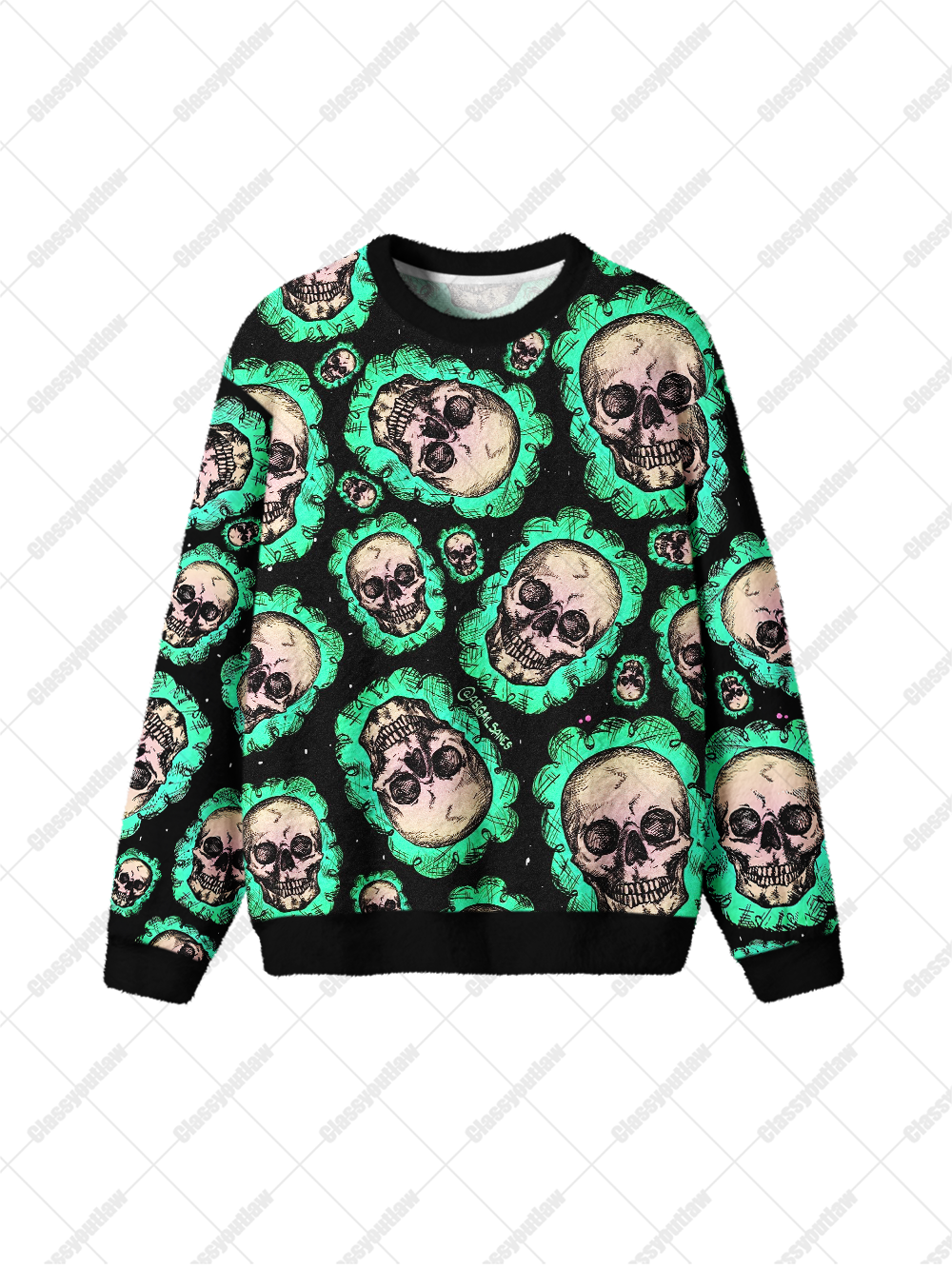 EERIE SKULL PATTERN KNIT SWEATSHIRT