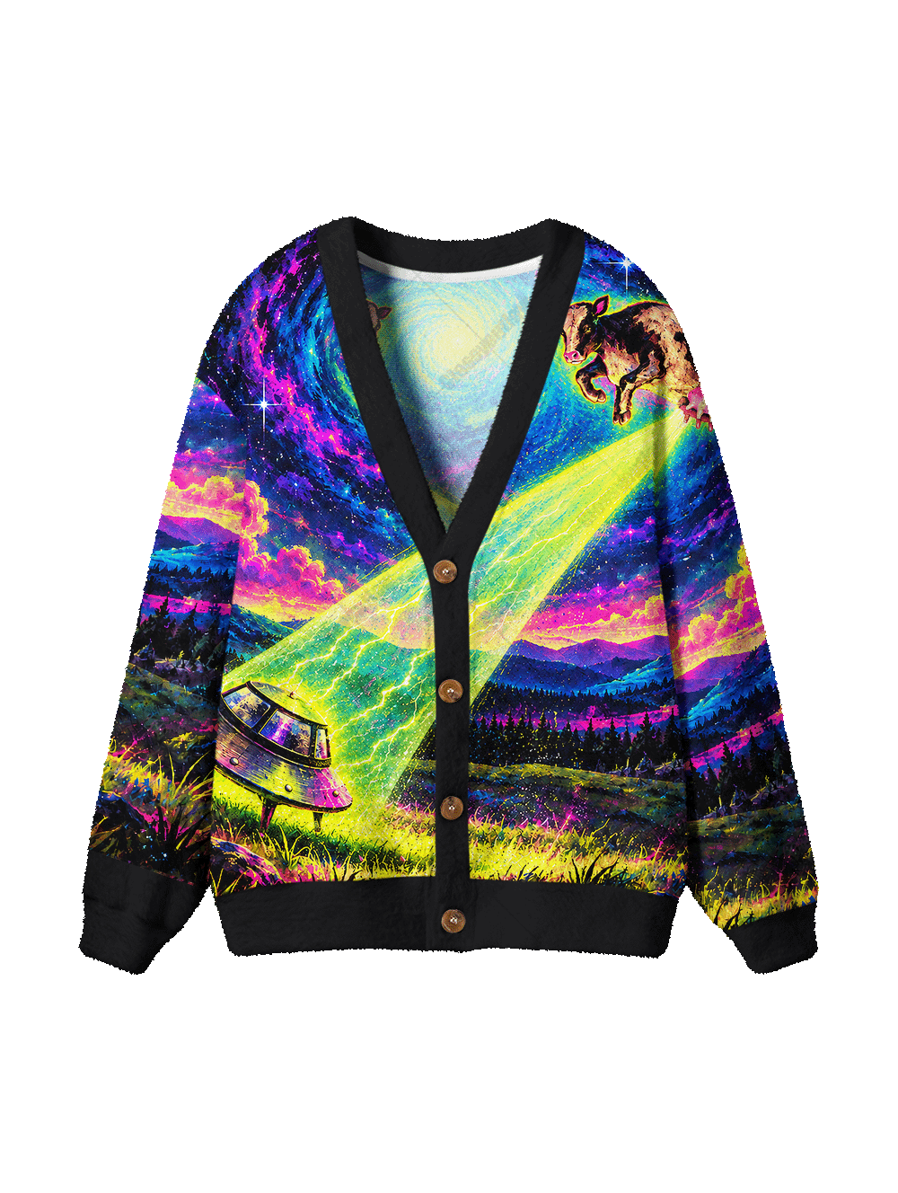 UFO COW ABDUCT UGLY CARDIGAN SWEATERS