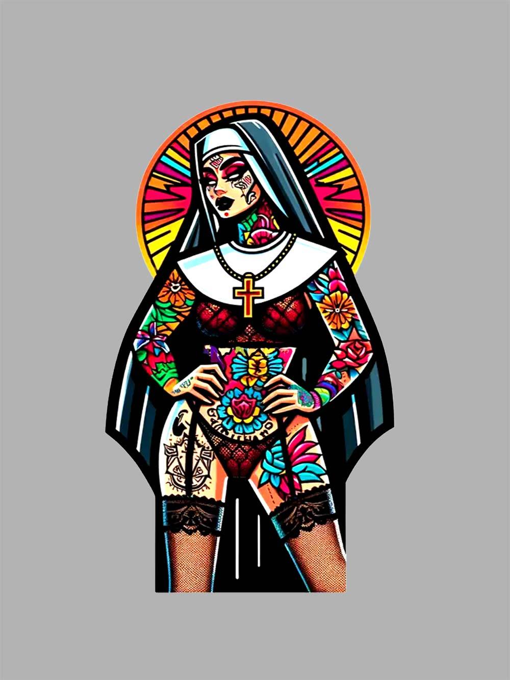 Tattooed Rebel Nun Washed Tshirt