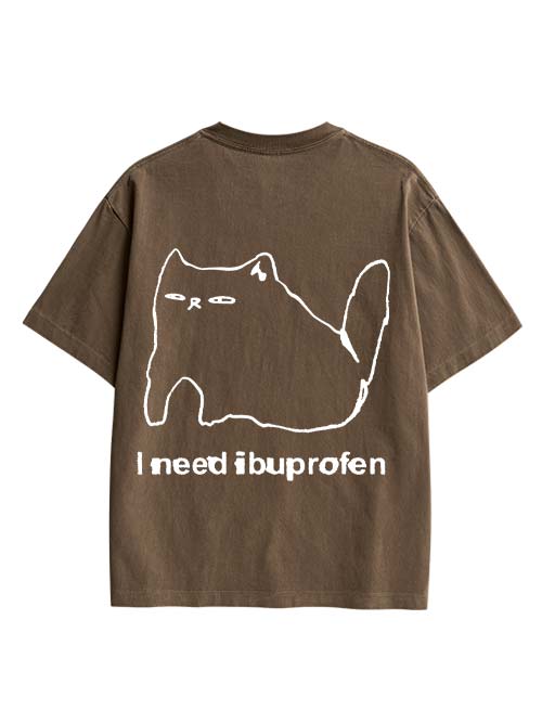 Ibuprofen Cat Double Sided Print Washed TShirt