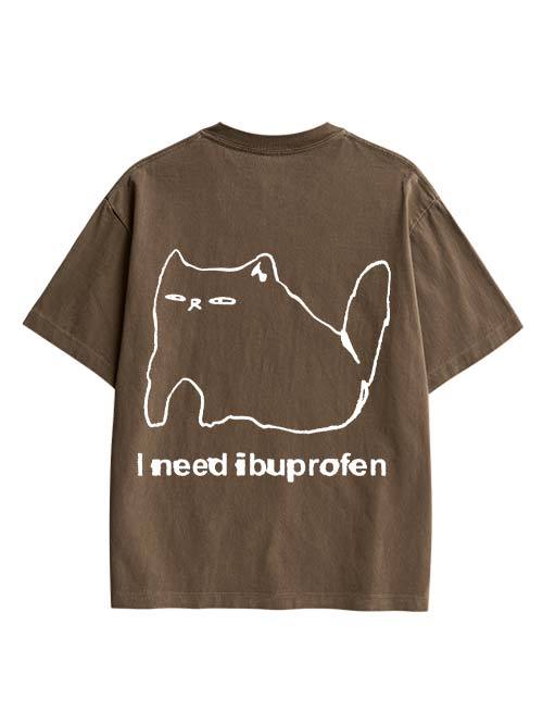 Ibuprofen Cat Double Sided Print Washed TShirt