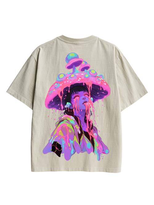 Mushroom Double Sided Print Washed TShirt
