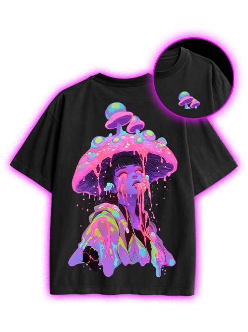 Mushroom Double Sided Print Washed TShirt