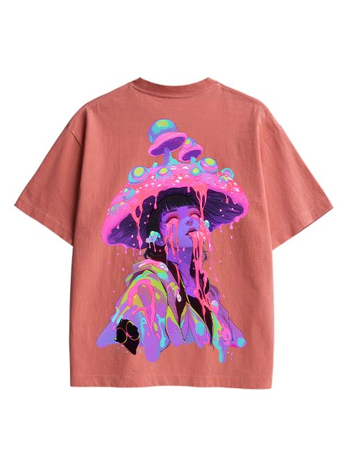 Mushroom Double Sided Print Washed TShirt